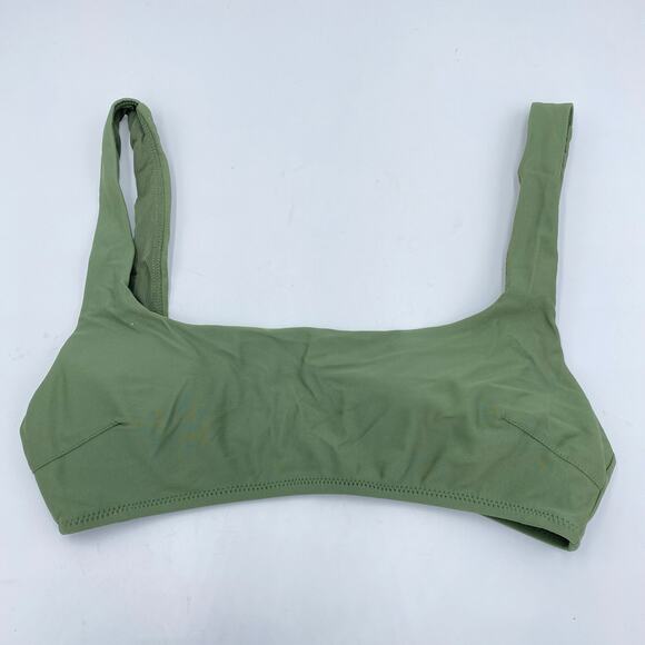 Aerie Women's Olive Green Wide Strap Scoop Square Neck Bikini Top Size S - Picture 1 of 4